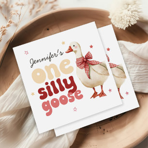 One Silly Goose Christmas Bow 1st Birthday Napkin