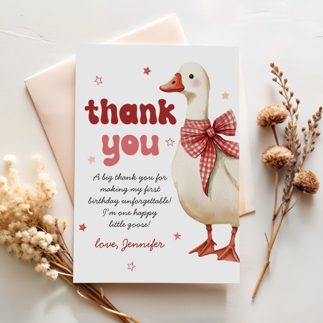 One Silly Goose Christmas Bow 1st Birthday Thank You Card (Creator Uploaded)