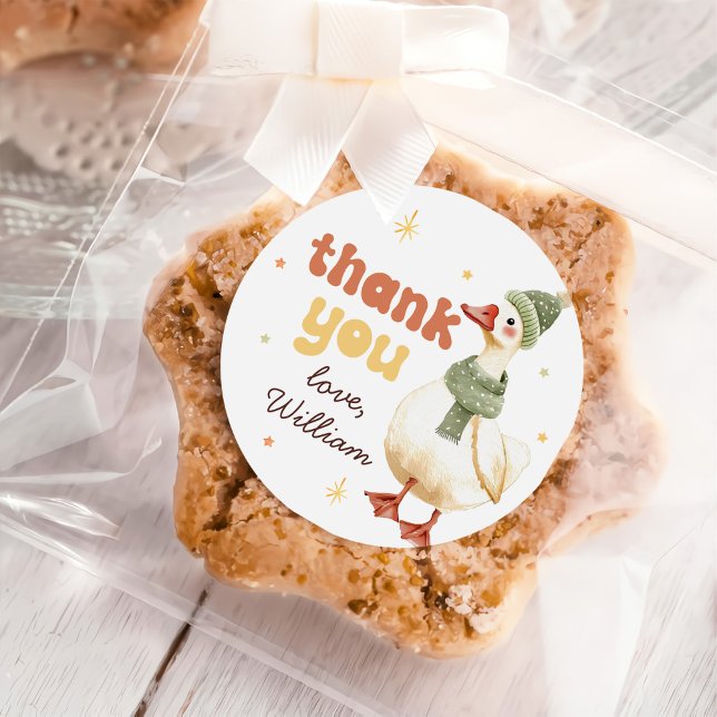 One Silly Goose Christmas Green 1st Birthday Classic Round Sticker (Creator Uploaded)