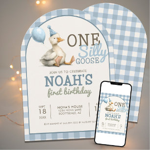 One Silly Goose Customised Blue 1st Birthday Arch Invitation