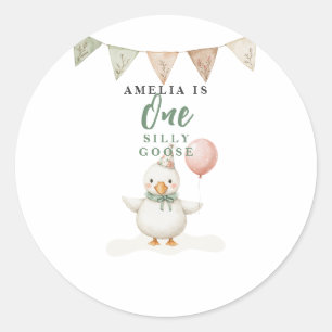 one silly goose cute 1st birthday  classic round sticker