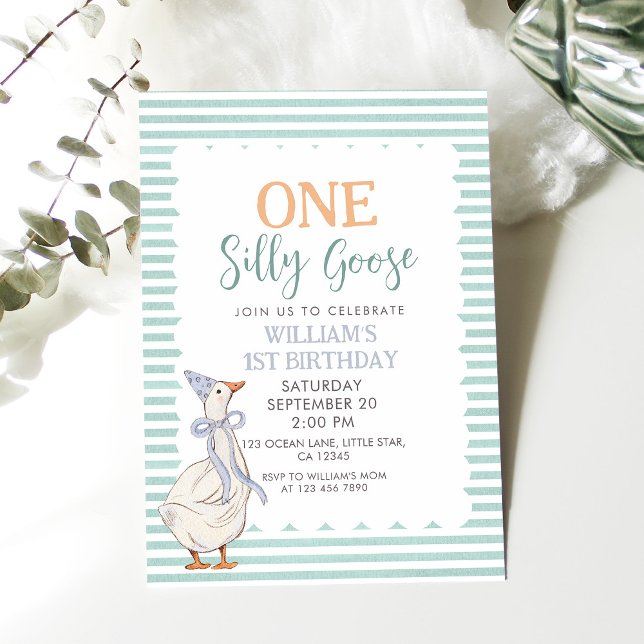 One Silly Goose Cute Boy's 1st Birthday Invitation (Creator Uploaded)