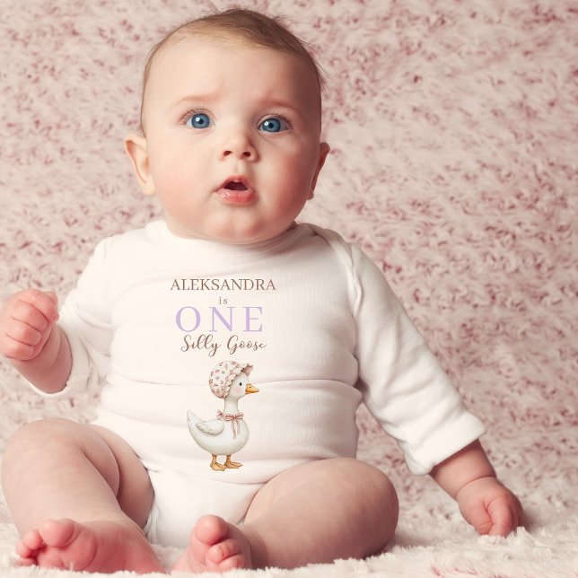 One Silly Goose Cute Girl 1st Birthday Outfit Baby Bodysuit (Creator Uploaded)