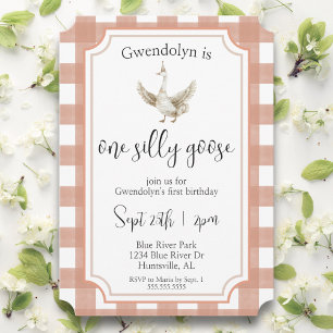 "One Silly Goose" Cute Pink First Birthday Party Invitation