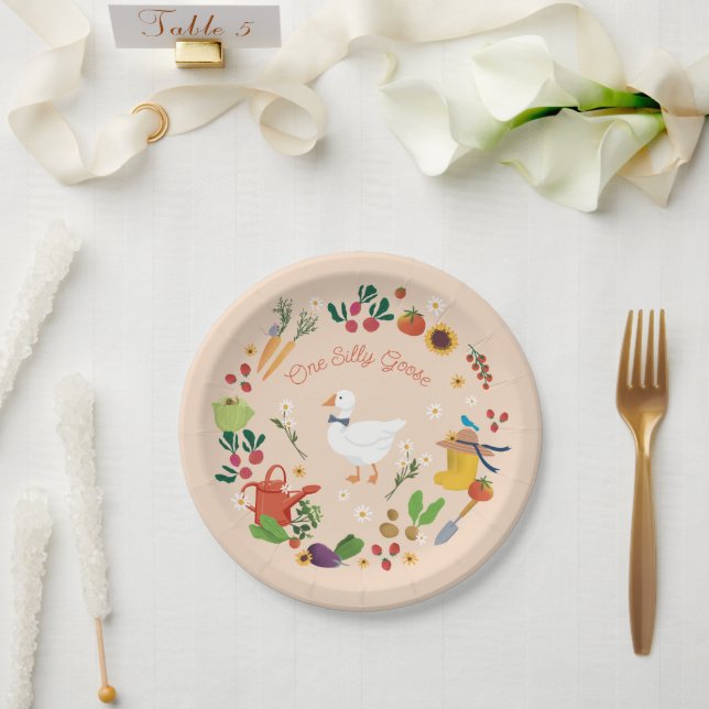 One Silly Goose Farmer Garden Theme Peach Paper Plate (Wedding)
