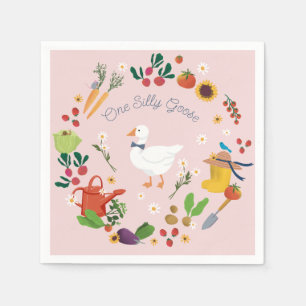 One Silly Goose Farmer Garden Theme Pink Napkin
