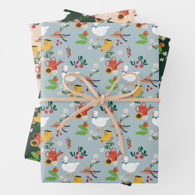 One Silly Goose Farmer Garden Theme  Wrapping Paper Sheet (In situ)