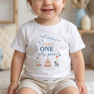 One Silly Goose First Birthday Boy Girl Name Baby  T-Shirt