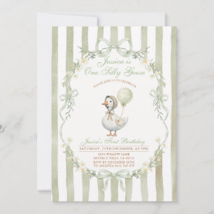 One Silly Goose First Birthday Green Invitation