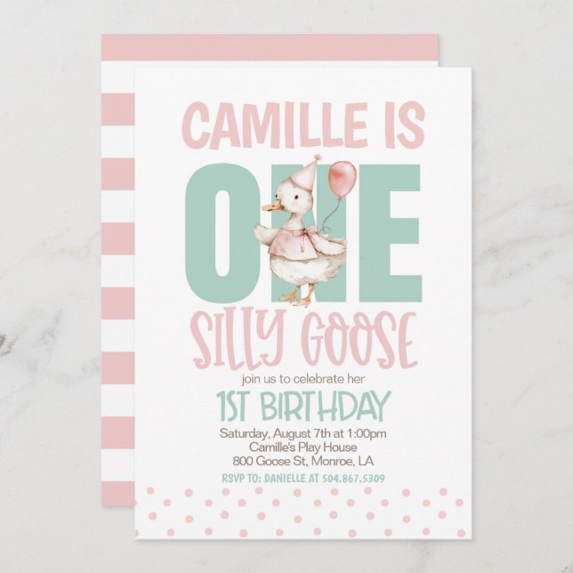 ONE Silly Goose First Birthday Invitation (Front/Back)