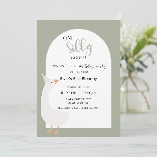One Silly Goose First Birthday Invitation (Standing Front)