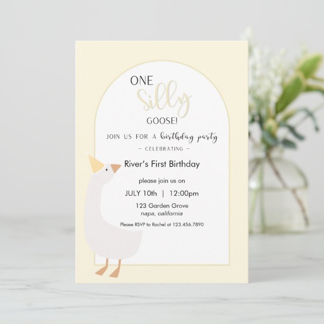 One Silly Goose First Birthday Invitation (Standing Front)