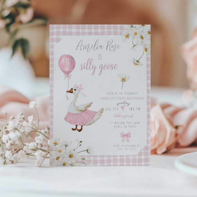 One Silly Goose First Birthday Invitation Pink (Creator Uploaded)
