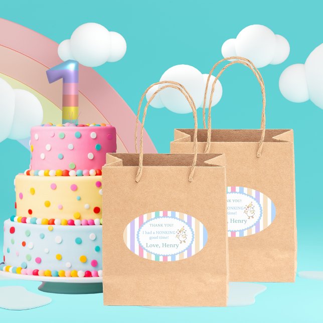 ​One Silly Goose First Birthday Party Favour  Oval Sticker (Cute "One Silly Goose" oval stickers! Perfect for party favors & treats. Custom 1st birthday fun!)
