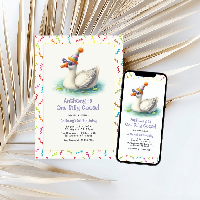 One Silly Goose First Birthday Party Invitation (One Silly Goose First Birthday Party Invitation)