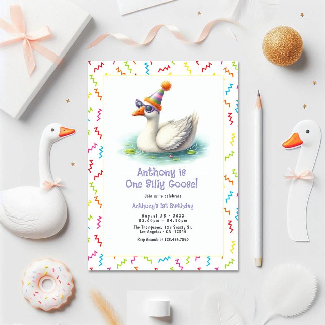 One Silly Goose First Birthday Party Invitation (One Silly Goose First Birthday Party Invitation)