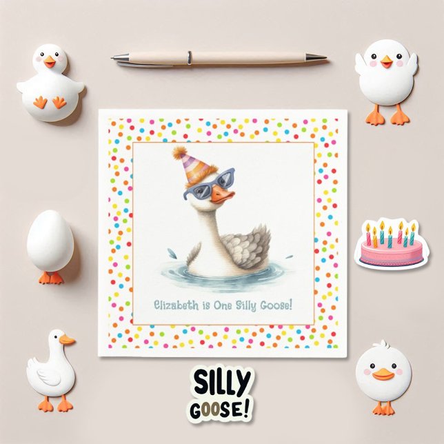 "One Silly Goose" First Birthday Party Napkin ("One Silly Goose" First Birthday Party Napkins)