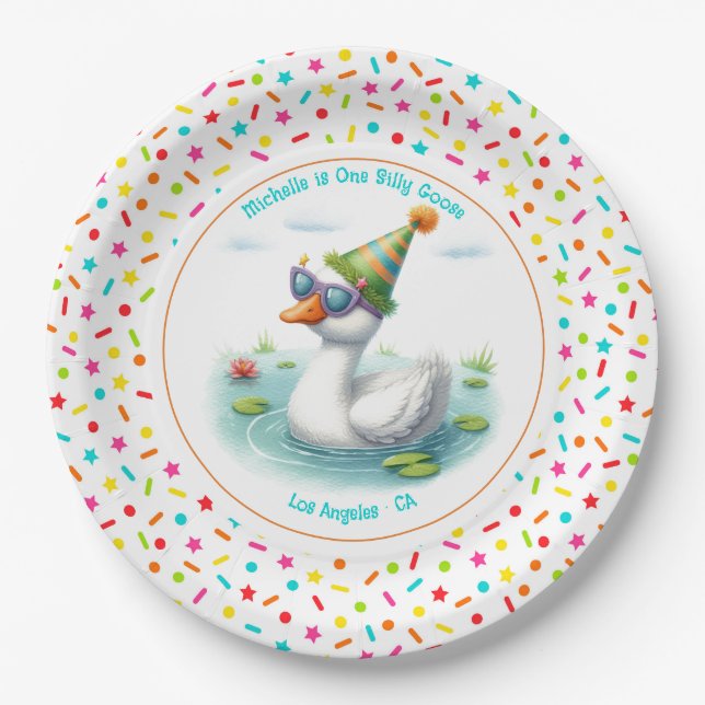 One Silly Goose First Birthday Party Paper Plate (Front)