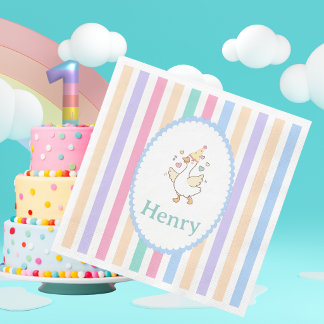 ​One Silly Goose First Birthday Pastel Stripes  Napkin