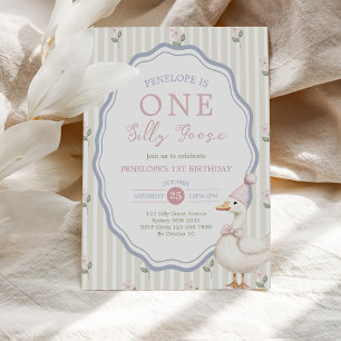  One Silly Goose Floral 1st Birthday Invitation