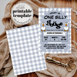 One Silly Goose Funny Cute Boy 1st Birthday Party Invitation