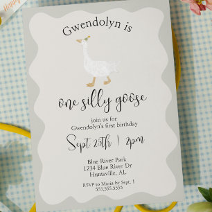 One Silly Goose Funny Cute First Birthday Party Invitation