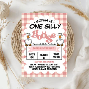 One Silly Goose Funny Cute Girl 1st Birthday Party Invitation