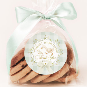 One Silly Goose Gender neutral Sage Birthday Classic Round Sticker