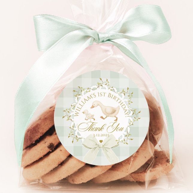 One Silly Goose Gender neutral Sage Birthday Classic Round Sticker (Creator Uploaded)