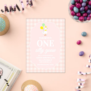 One Silly Goose Gingham 1st Birthday Acrylic Invitations