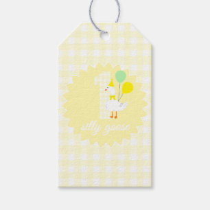One Silly Goose Gingham 1st Birthday Gift Tags