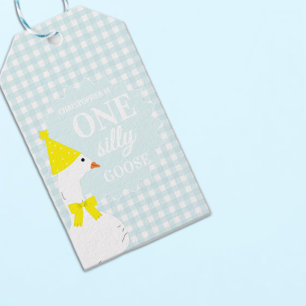 One Silly Goose Gingham 1st Birthday Gift Tags