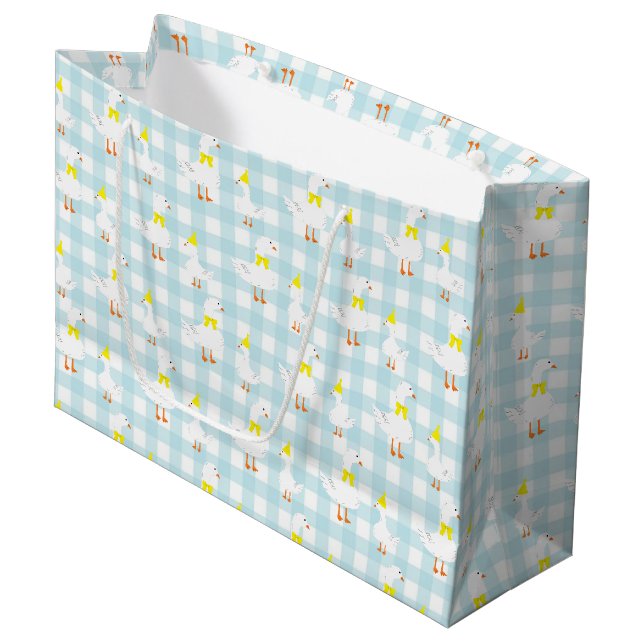 One Silly Goose Gingham 1st Birthday Large Gift Bag (Front Angled)