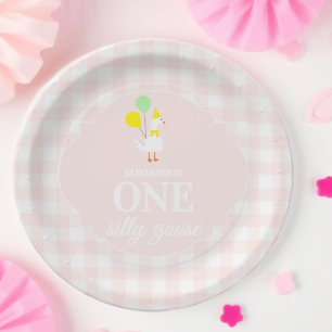One Silly Goose Gingham 1st Birthday Paper Plate