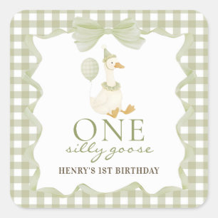 One Silly Goose Gingham 1st Birthday Sticker
