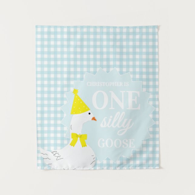 One Silly Goose Gingham 1st Birthday Tapestry (Front)