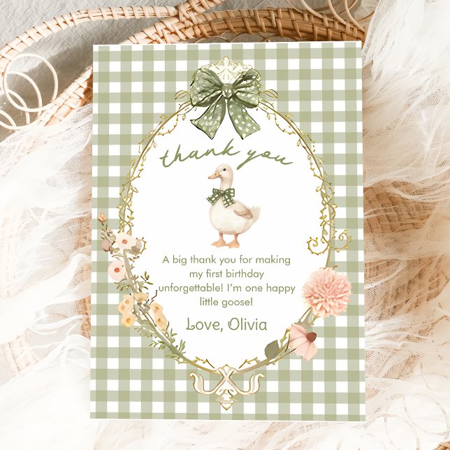 One Silly Goose Gingham Birthday Thank You Card (Creator Uploaded)