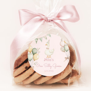 One Silly Goose Girl 1st Birthday Classic Round Sticker