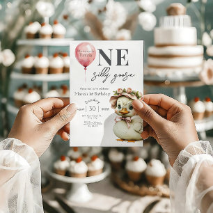 One Silly Goose Girl 1st Birthday  Invitation