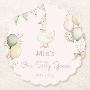 One Silly Goose Girl 1st Birthday Paper Coaster