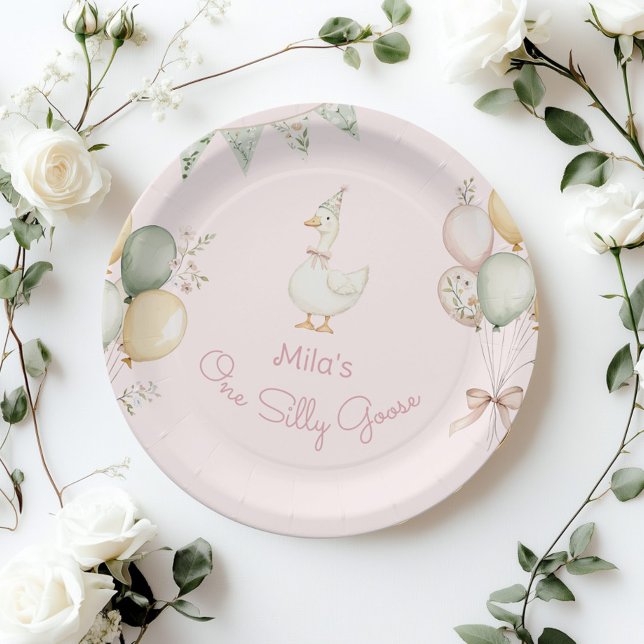 One Silly Goose Girl 1st Birthday Paper Plate (Creator Uploaded)