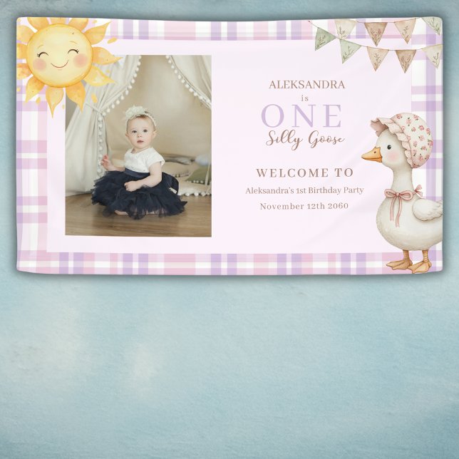 One Silly Goose Girl 1st Birthday Photo Welcome  Banner (Creator Uploaded)