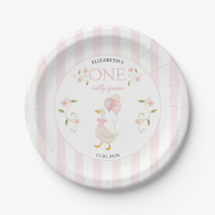 One Silly Goose Girl 1st Birthday Pink Paper Plate