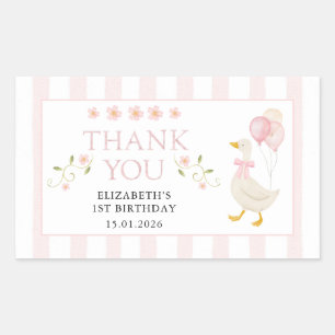 One Silly Goose Girl 1st Birthday Pink Thank You Rectangular Sticker