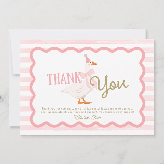 One Silly Goose Girl 1st Birthday Thank You Card (Front)