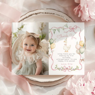 One Silly Goose Girl Birthday Photo Thank you card