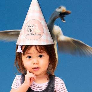 One Silly Goose Girl First Birthday Pink Party Hat