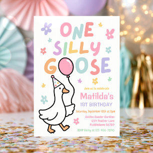 One Silly Goose Girl Pastel 1st Birthday Party Invitation