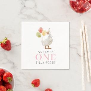 One Silly Goose Girl Pink 1st Birthday Napkin
