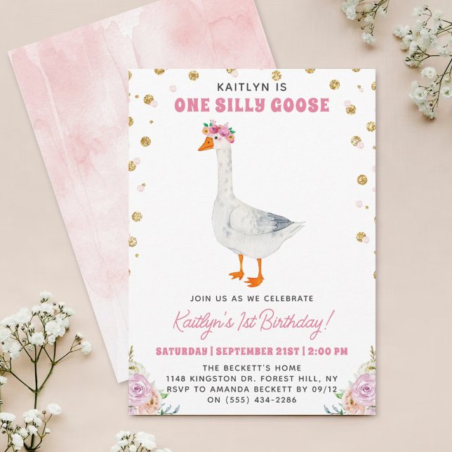 One Silly Goose Girls 1st Birthday Invitation (Creator Uploaded)
